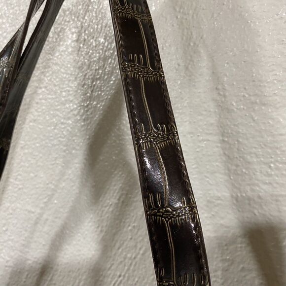 Sag Harbor Brown Lacquer Faux Crocodile Skin Handbag Purse Tote Silver Hardwear - Picture 5 of 15